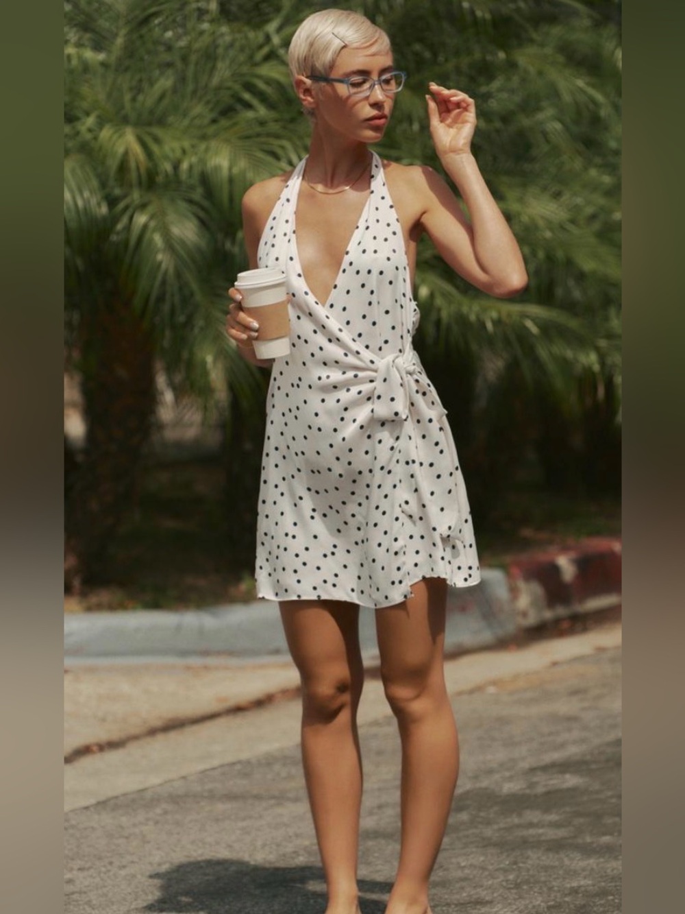 🔥🔥Zara Polka Dot Halter Wrap Mini Dress - White/Black